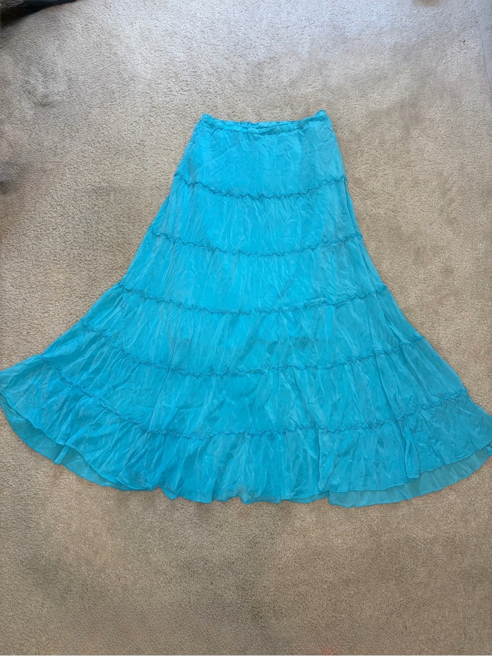 Johnny Was Blue Tiered Peasant Midi Skirt Lined Fairy Indy Boho Cottage Hippie